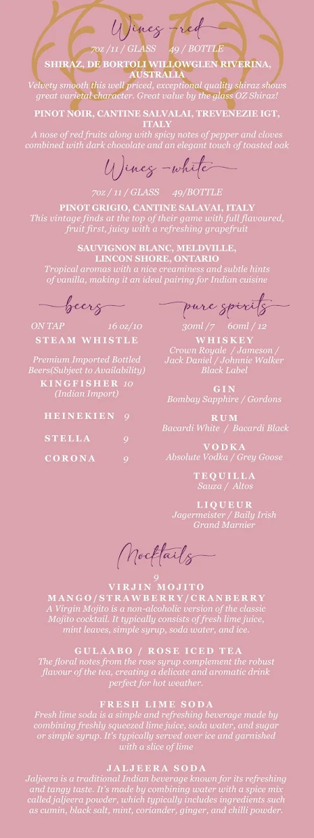 Menu, Leela Indian Food Bar (Gerrard)