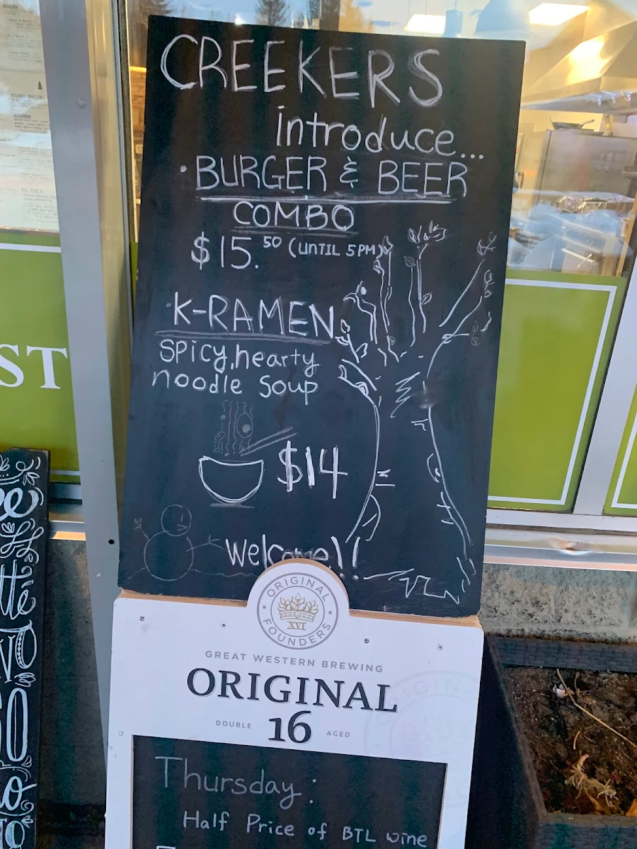 Menu, Creekers Bistro and Restaurant
