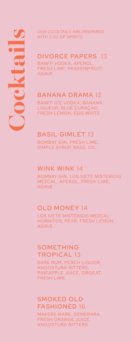Menu, Panache Restaurant And Lounge