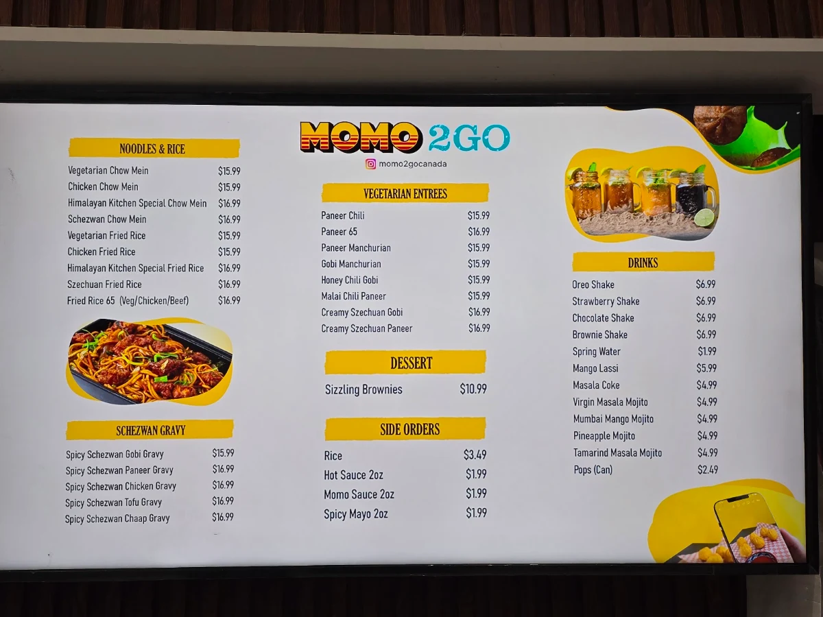 Menu, Momo2Go Niagara