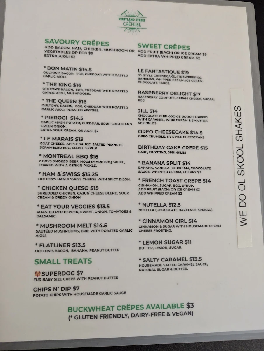Menu, Portland Street Creperie