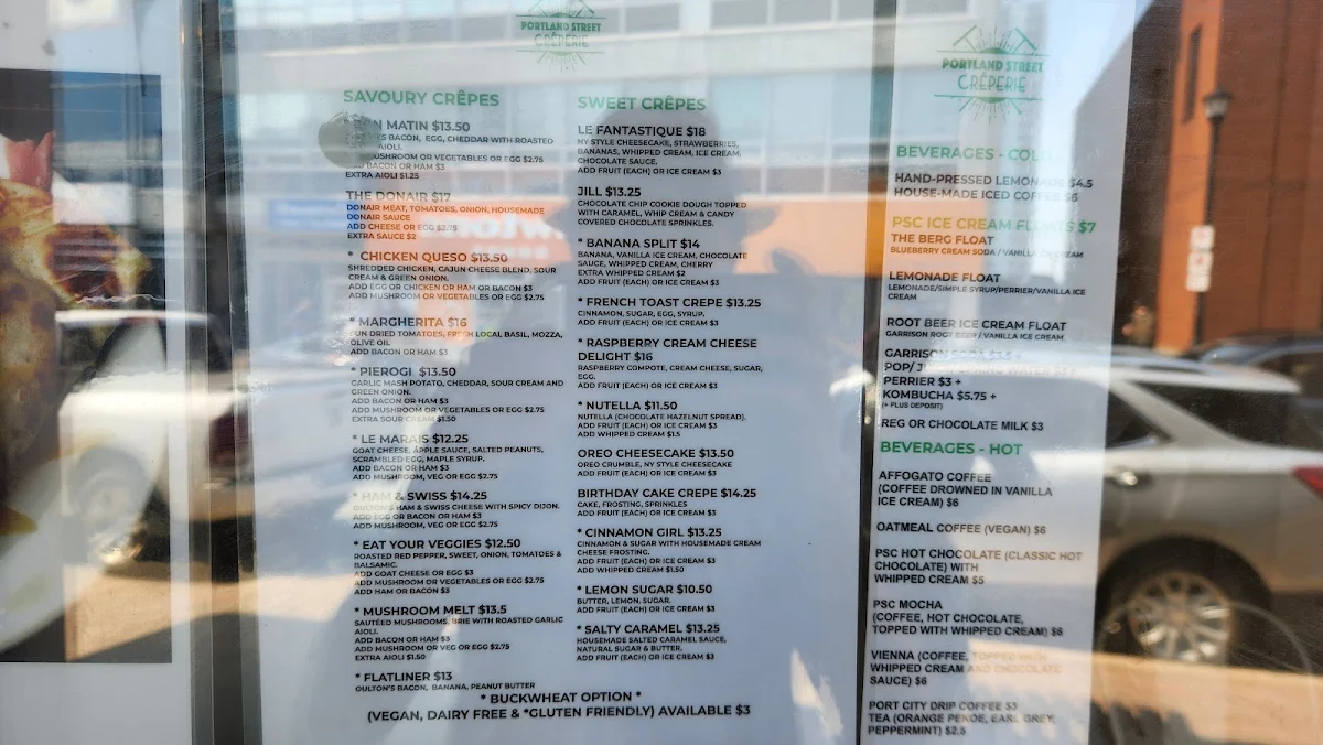 Menu, Portland Street Creperie