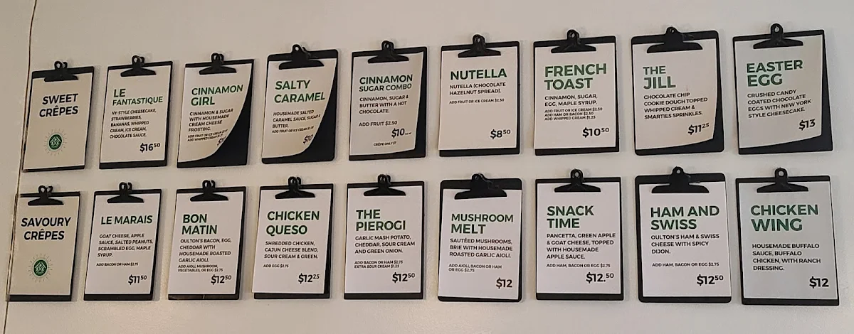 Menu, Portland Street Creperie