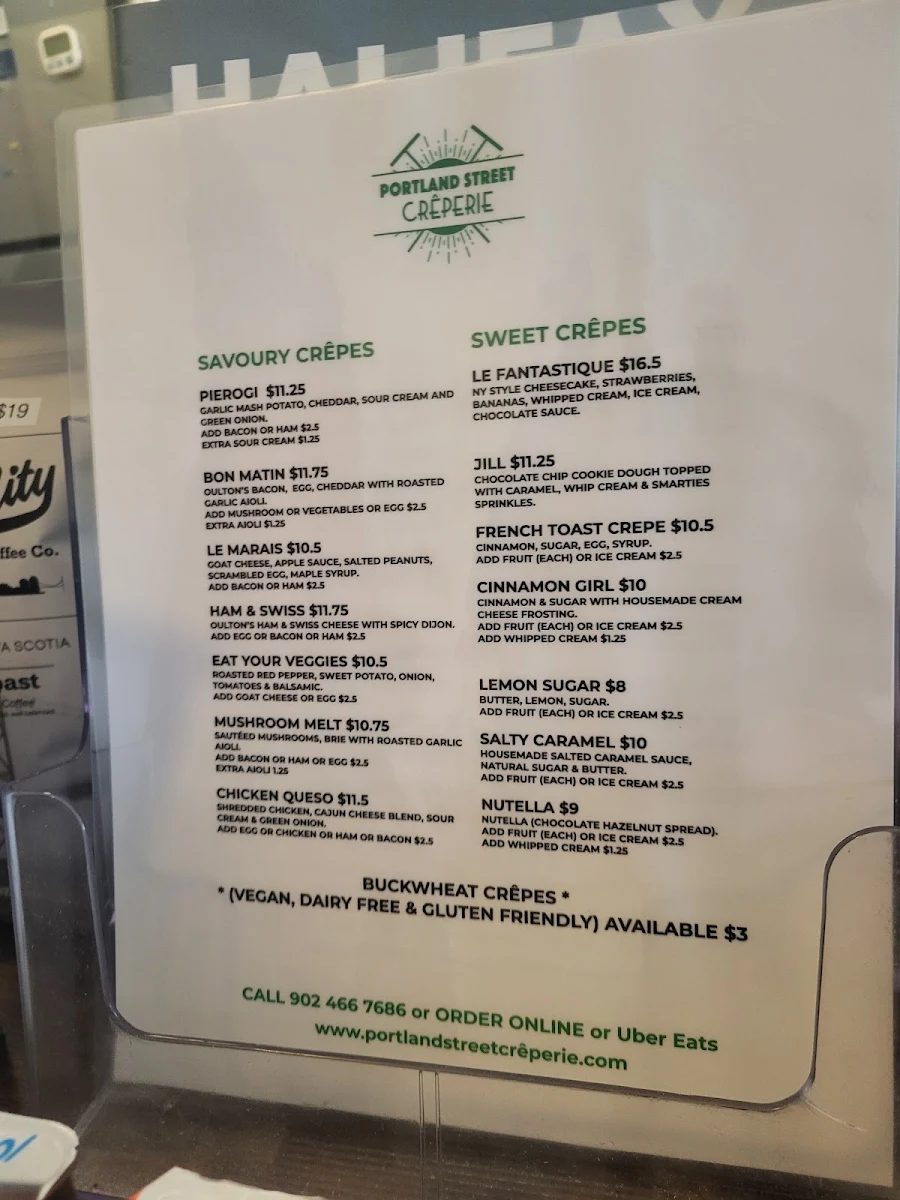 Menu, Portland Street Creperie