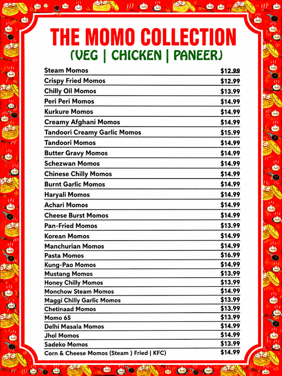 Menu, MOMO BAZAAR.ca - Indian dumpling and Hakka