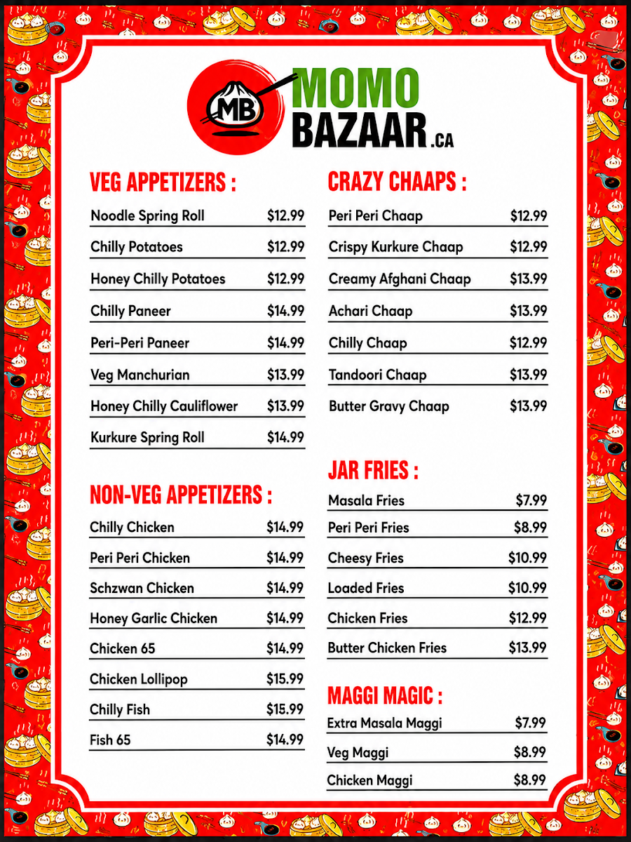 Menu, MOMO BAZAAR.ca - Indian dumpling and Hakka