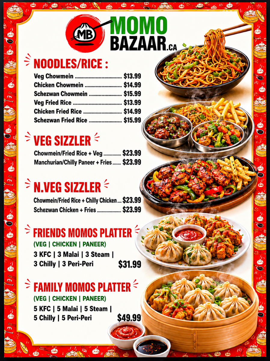 Menu, MOMO BAZAAR.ca - Indian dumpling and Hakka