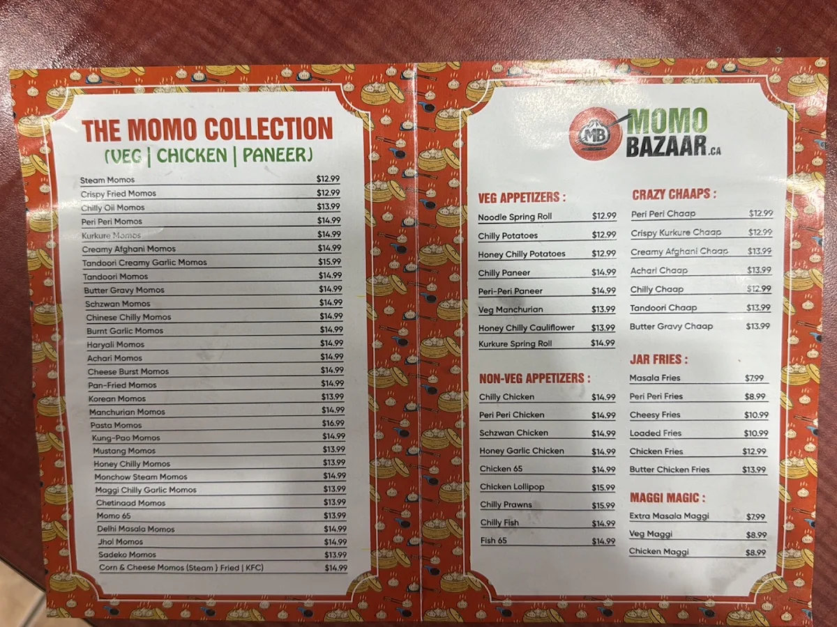 Menu, MOMO BAZAAR.ca - Indian dumpling and Hakka