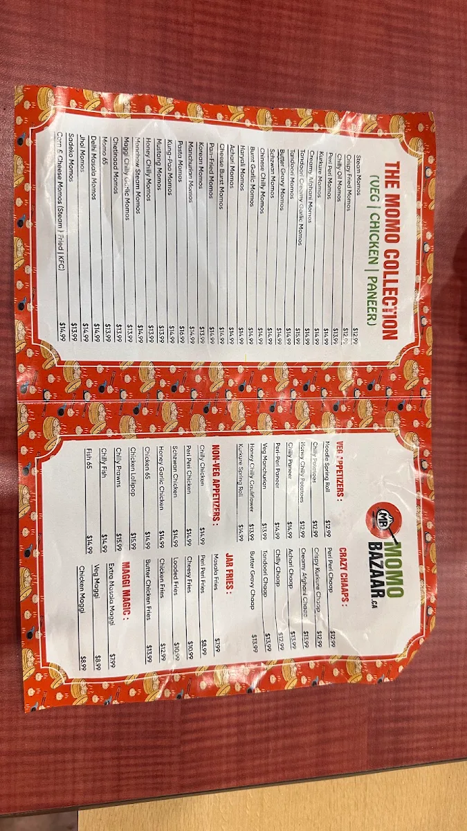 Menu, MOMO BAZAAR.ca - Indian dumpling and Hakka