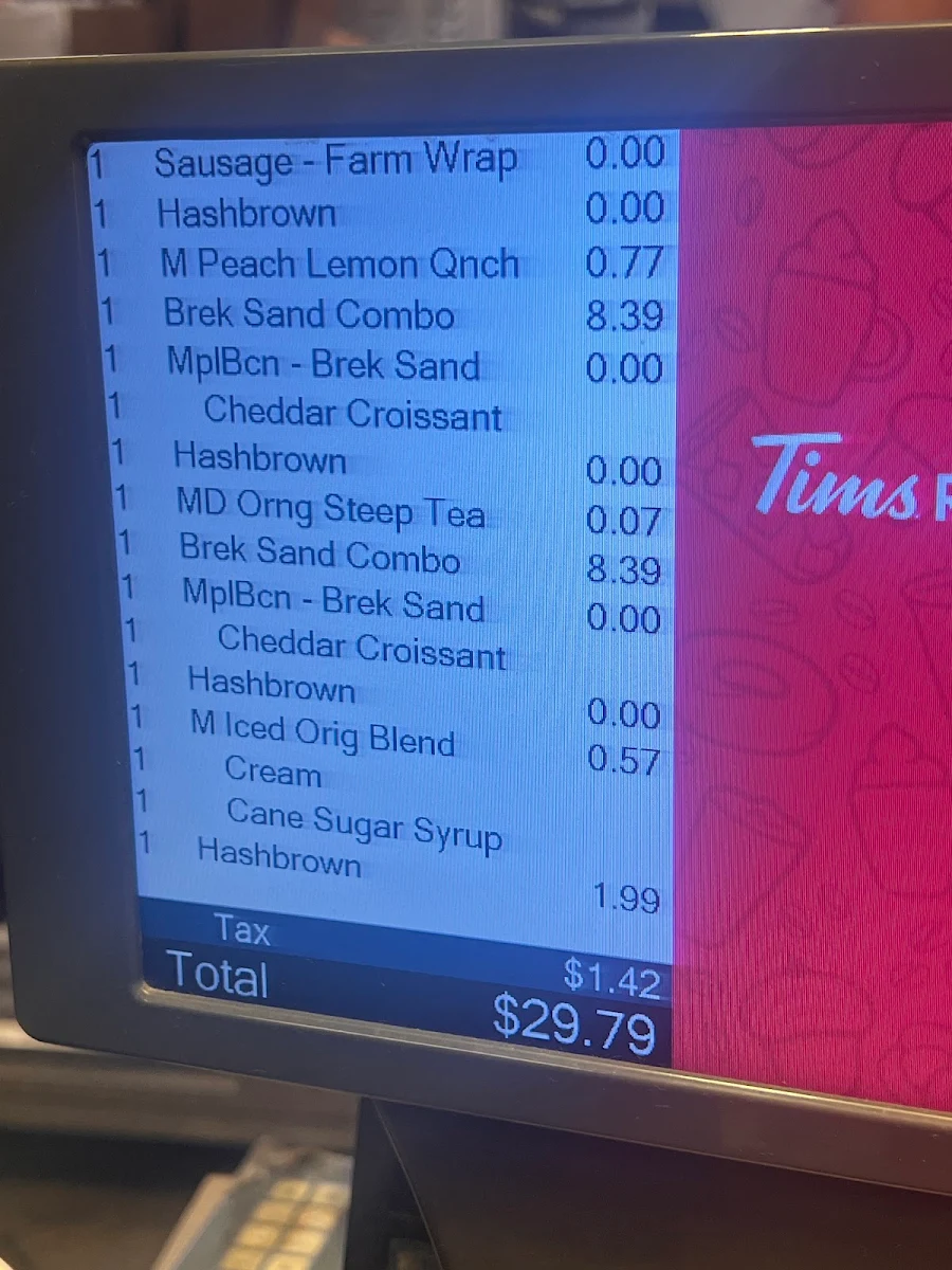 Menu, Tim Hortons