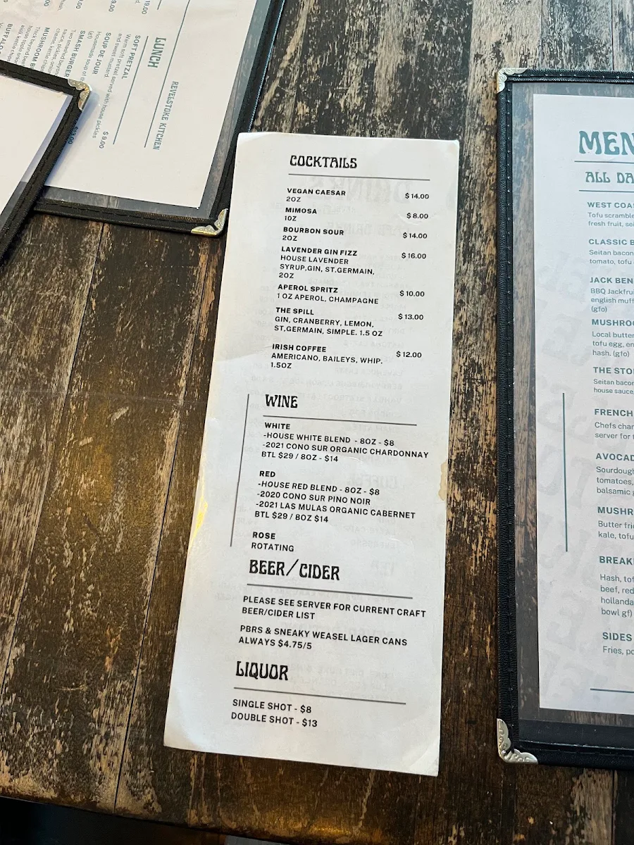 Menu, Revelstoke Café