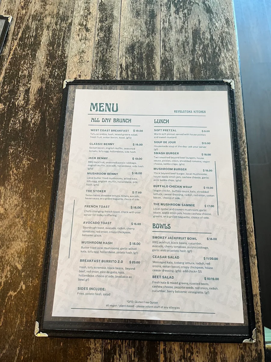 Menu, Revelstoke Café