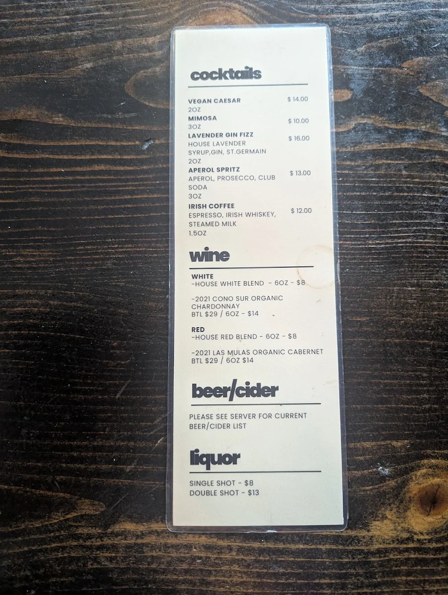 Menu, Revelstoke Café