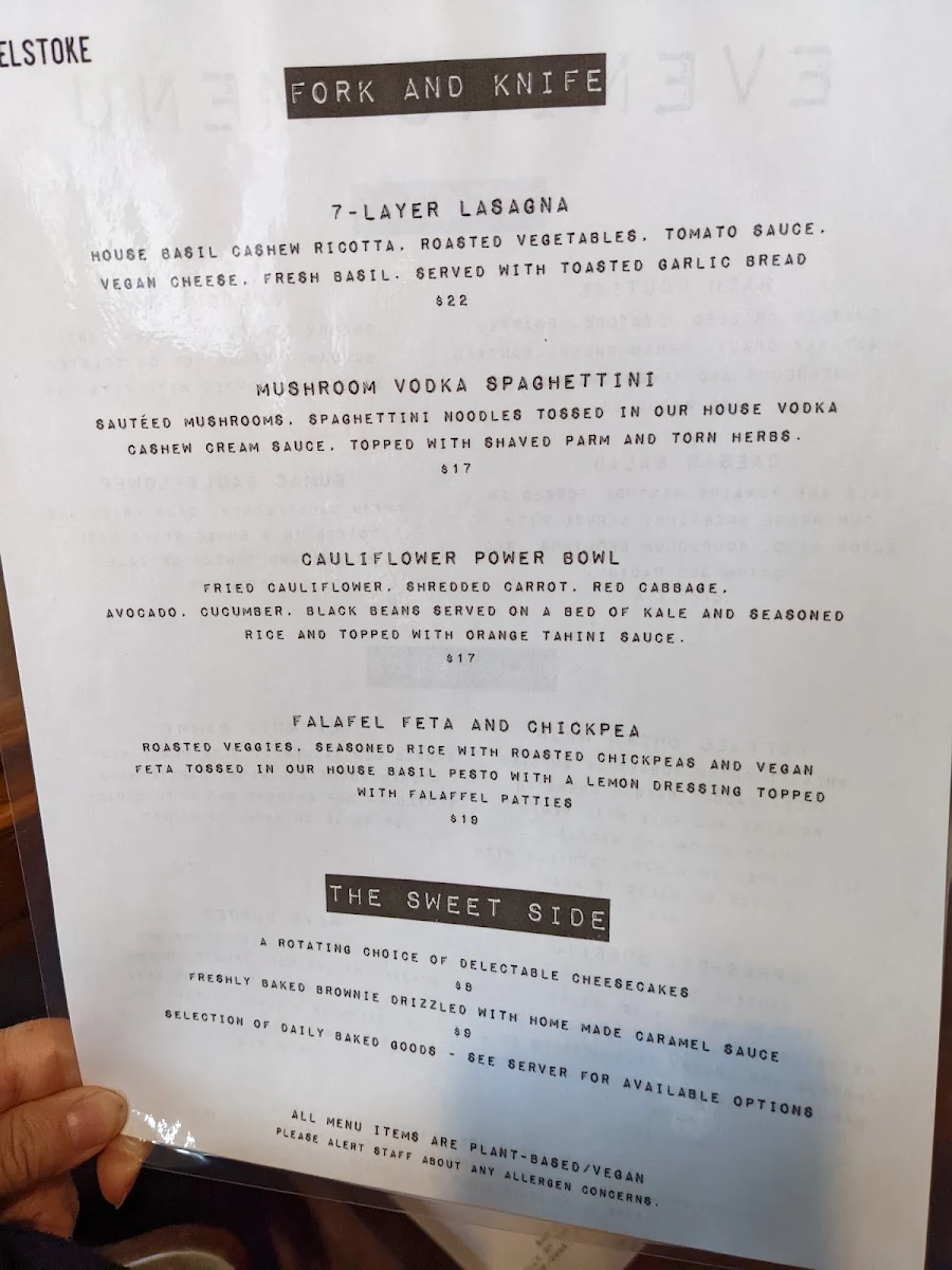 Menu, Revelstoke Café