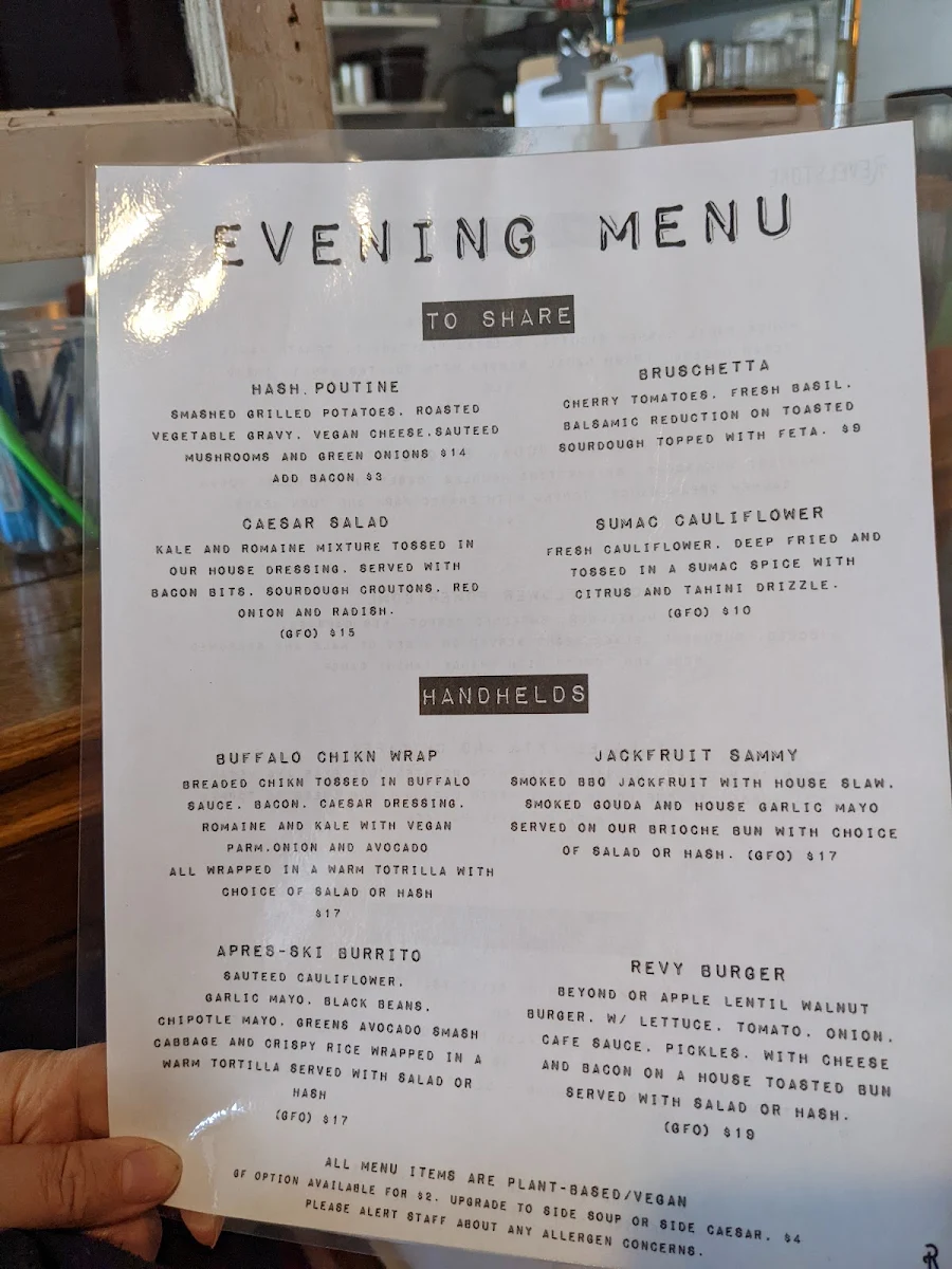Menu, Revelstoke Café
