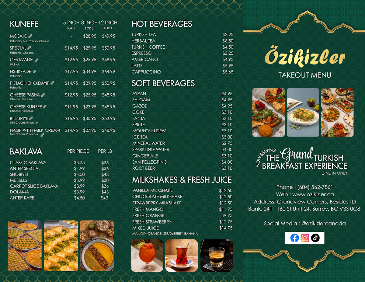 Menu, Ozikizler Turkish Restaurant