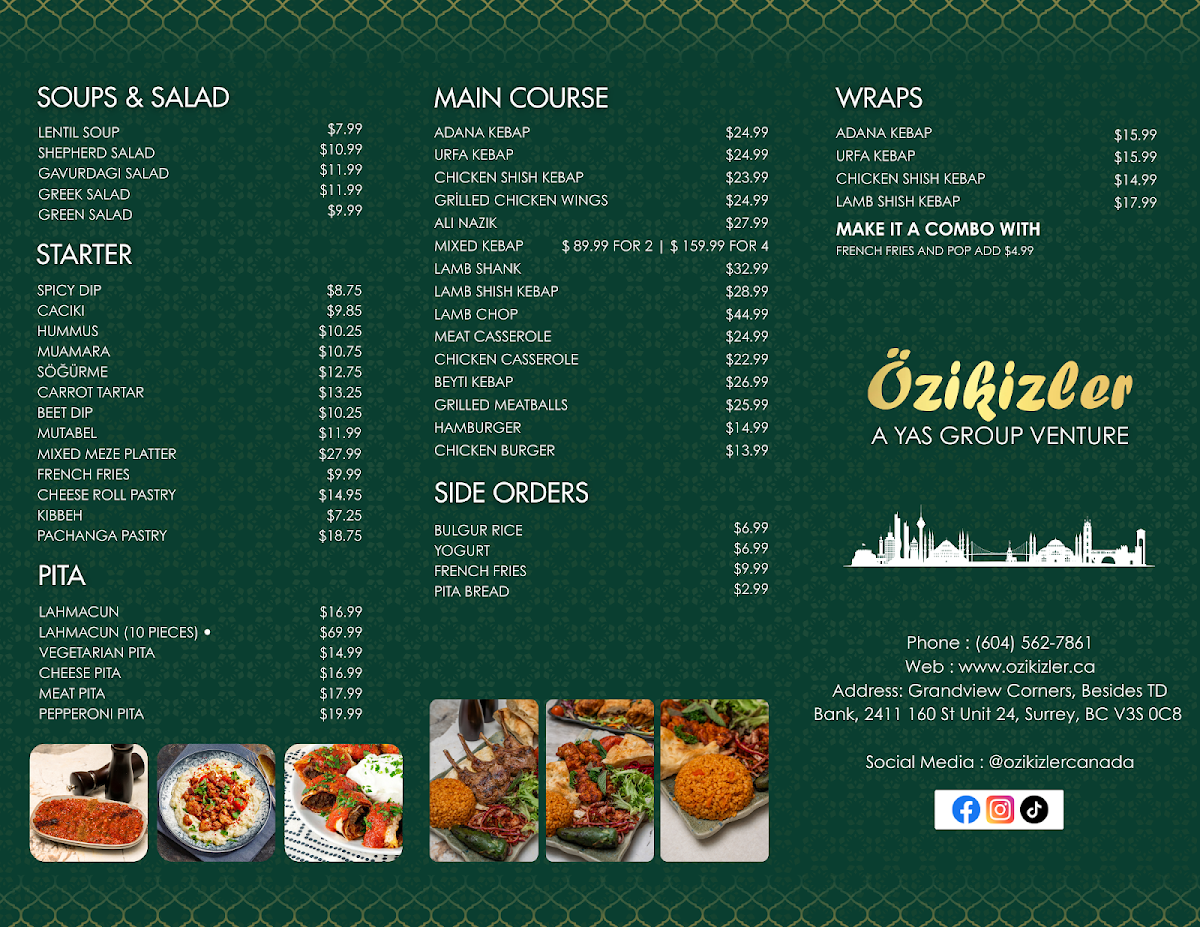 Menu, Ozikizler Turkish Restaurant