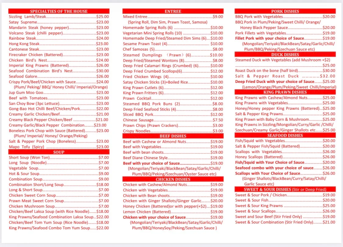 Menu, Kam's Chinese Restaurant