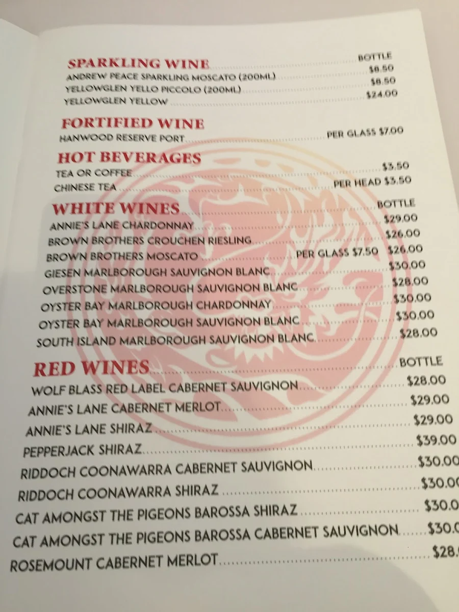 Menu, Kam's Chinese Restaurant