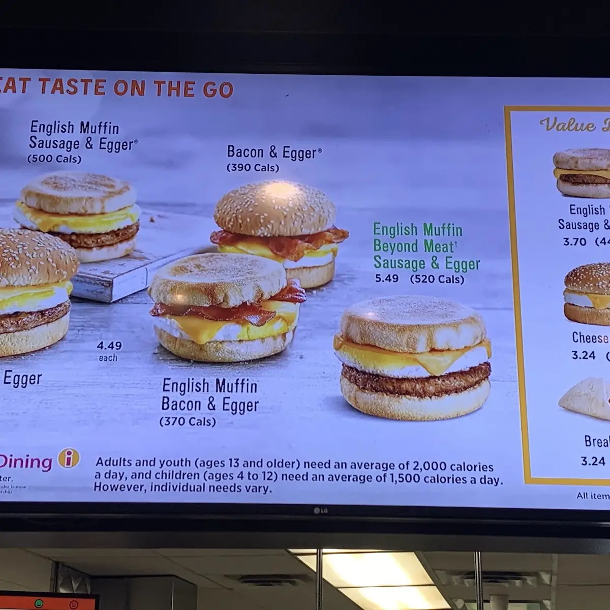 Menu, A&W Canada