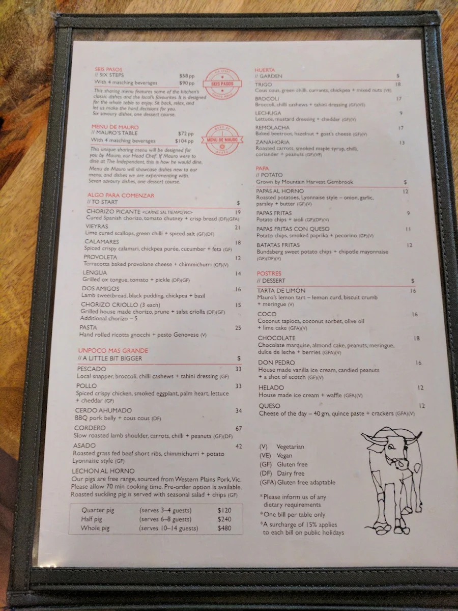 Menu, The Independent Gembrook