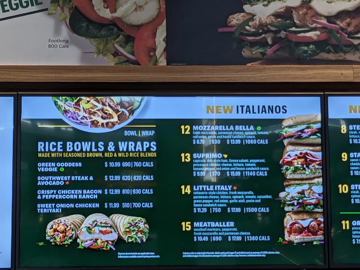 Menu, Subway