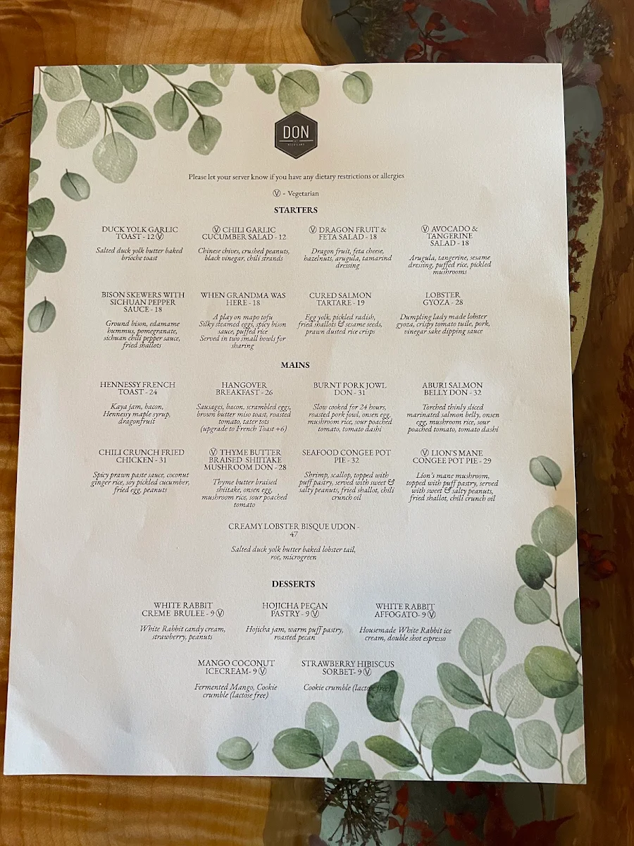 Menu, Don at Kitsilano