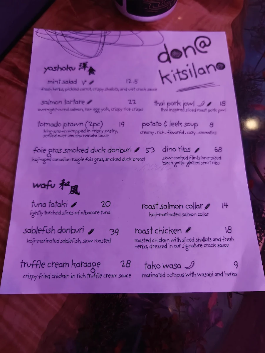 Menu, Don at Kitsilano
