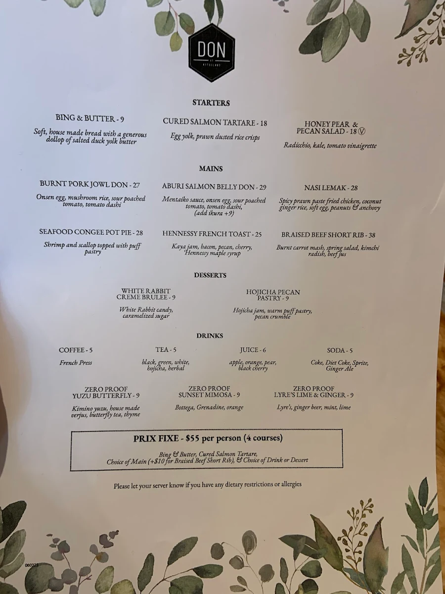 Menu, Don at Kitsilano