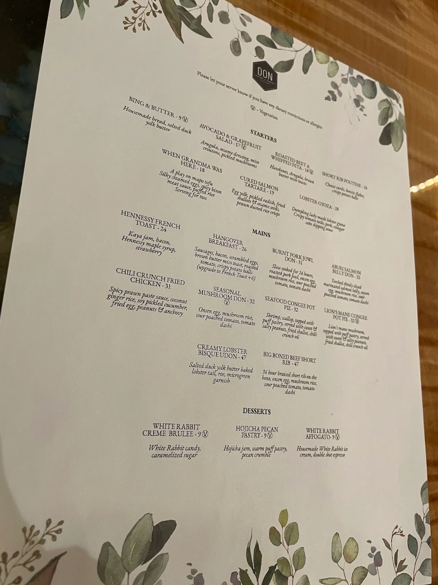 Menu, Don at Kitsilano