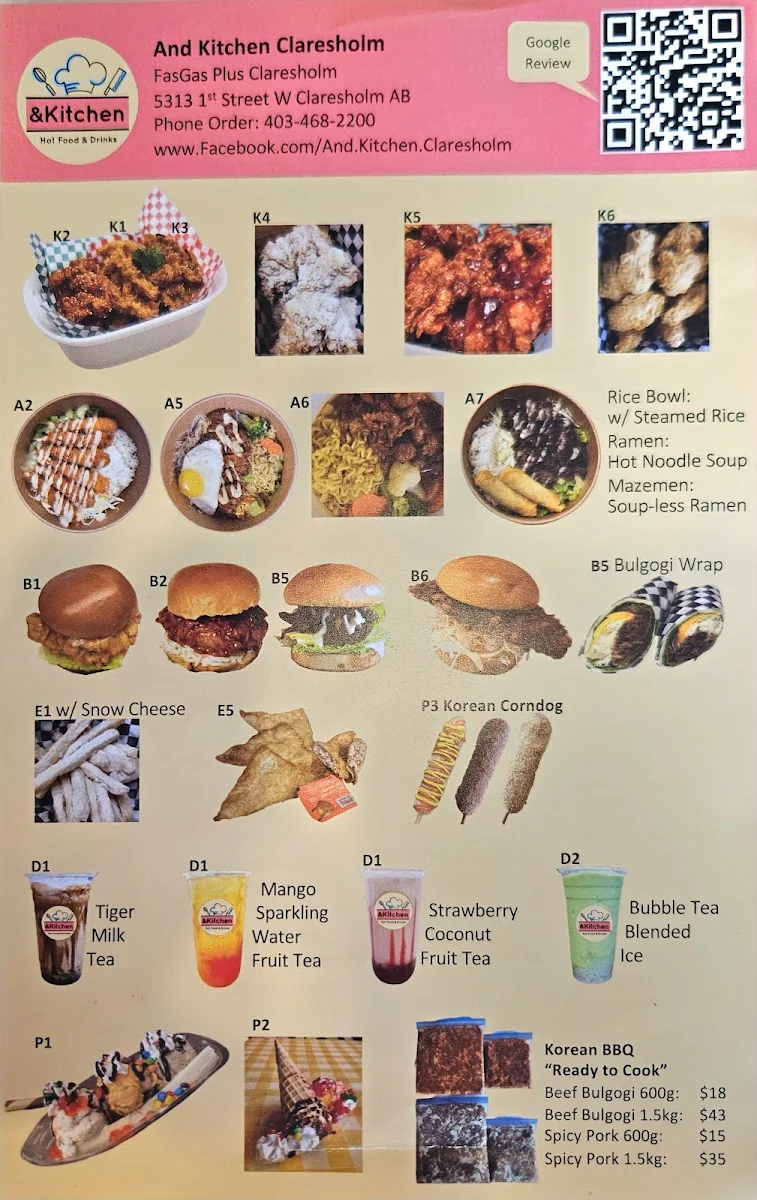 Menu, Claresholm And Kitchen