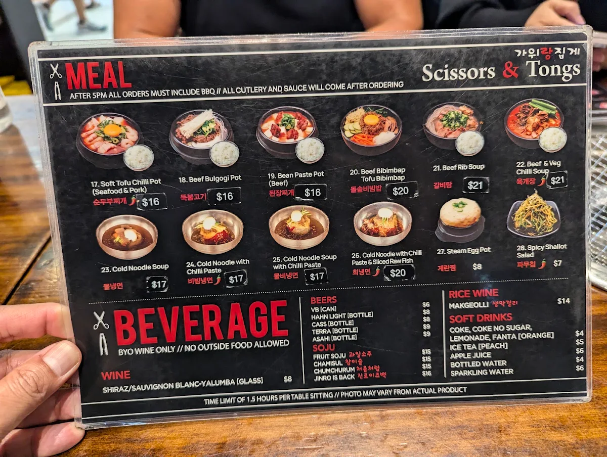 Menu, Scissors and Tongs