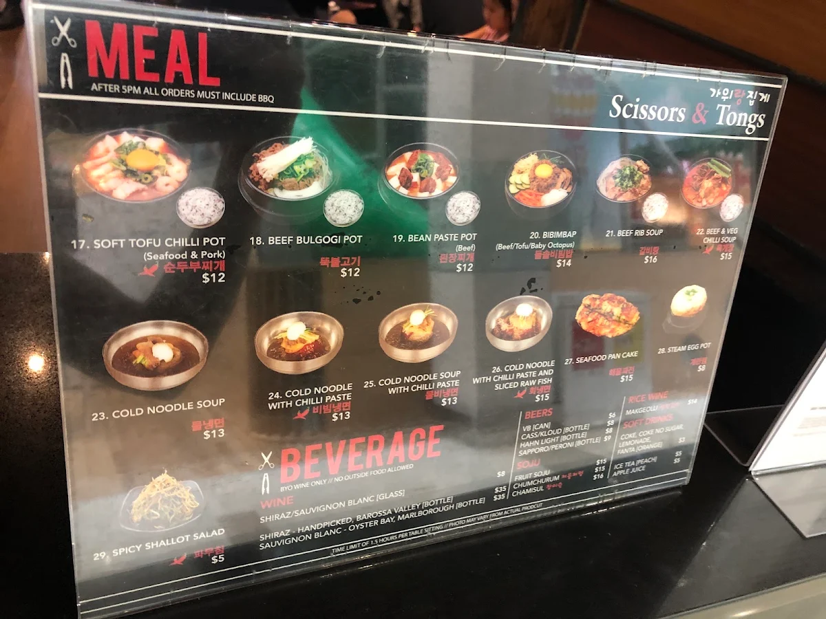 Menu, Scissors and Tongs