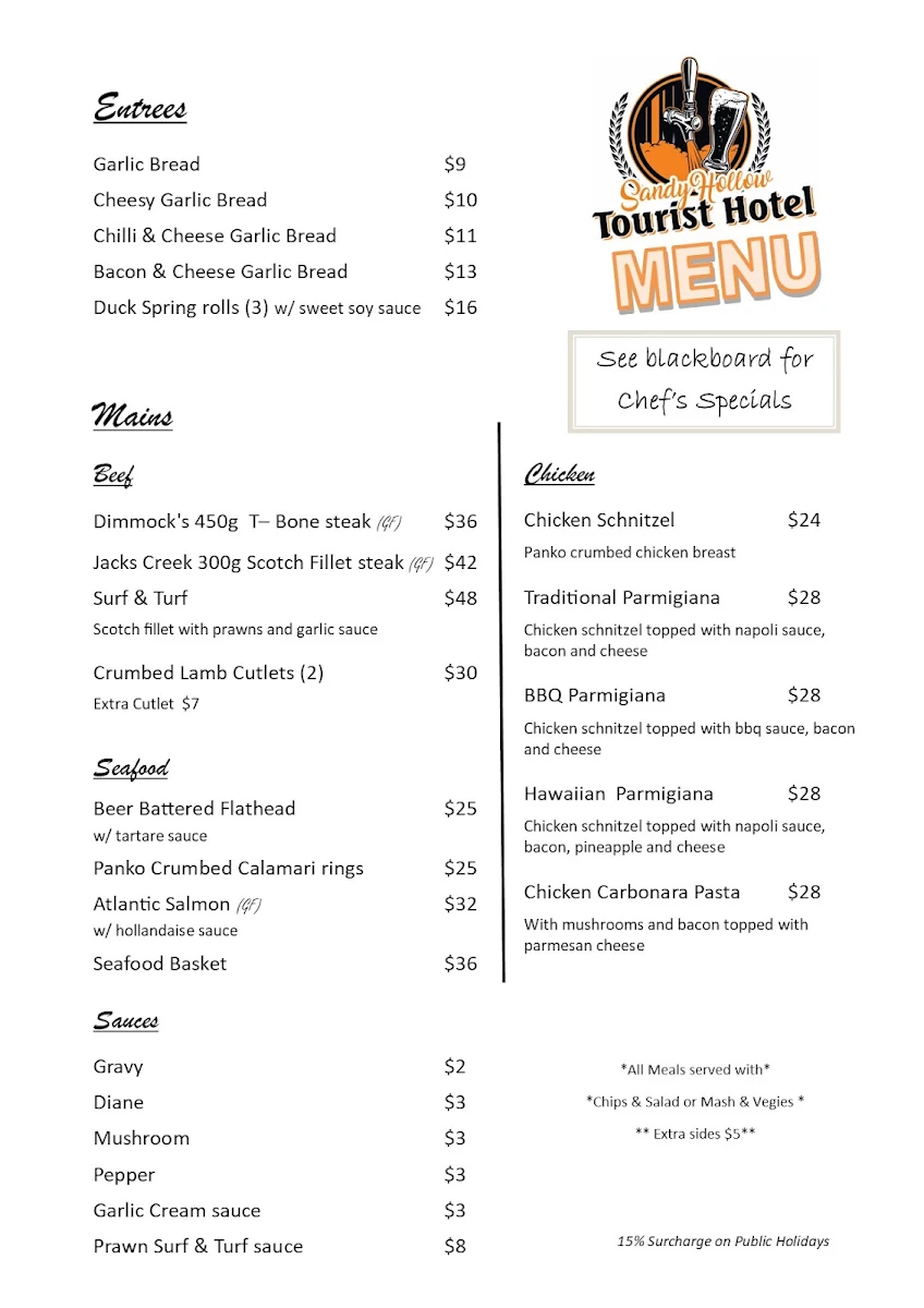 Menu, Tourist Hotel