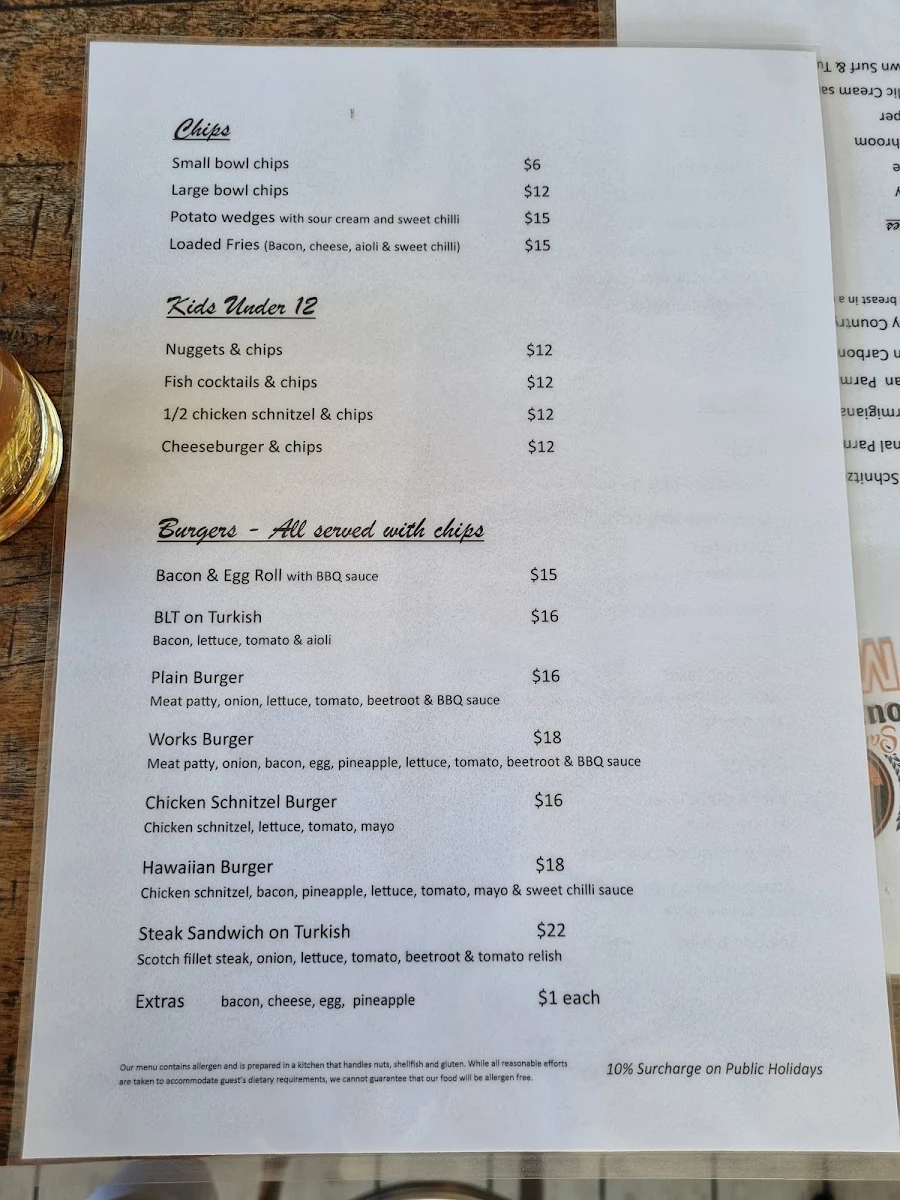 Menu, Tourist Hotel