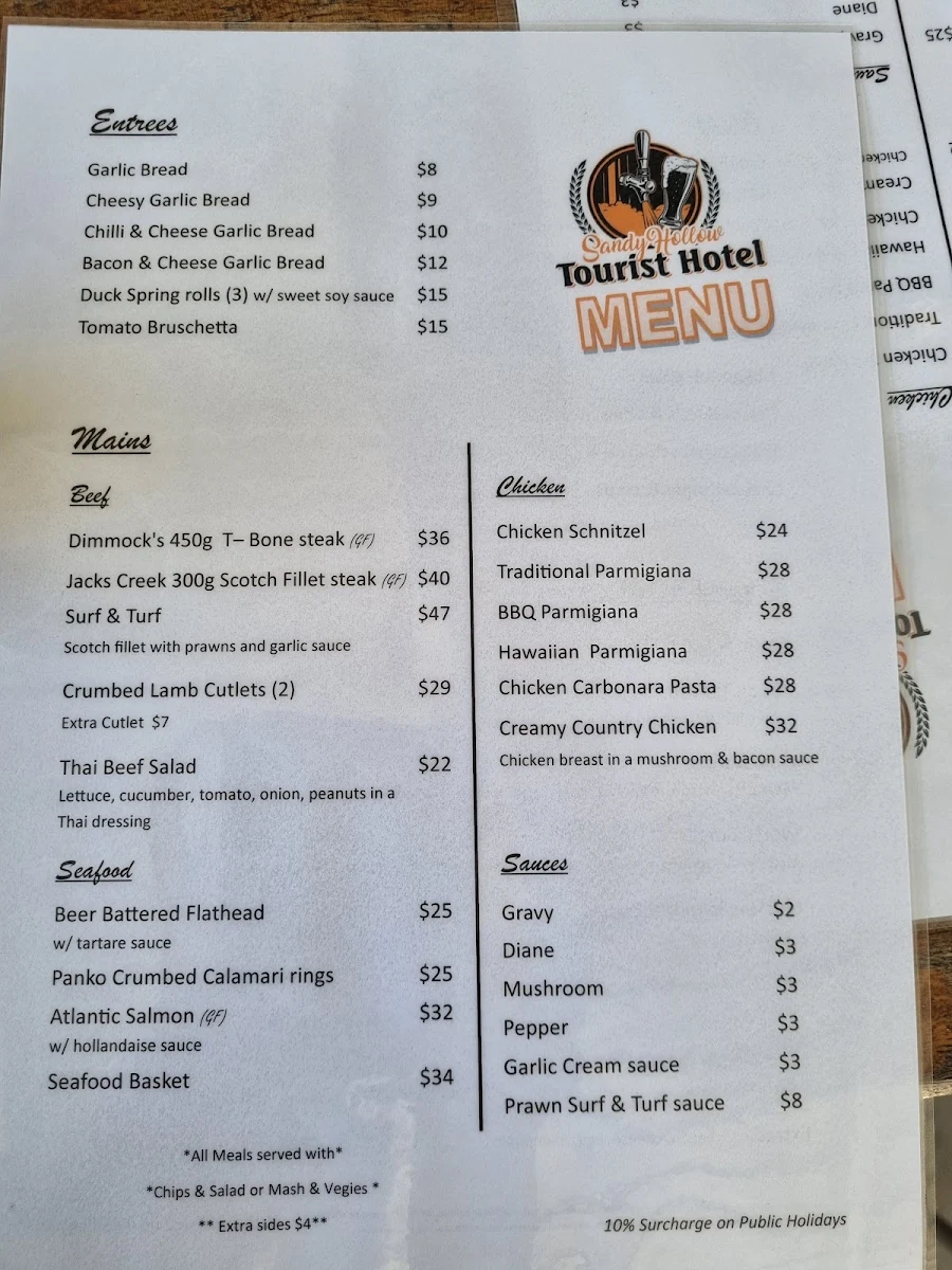 Menu, Tourist Hotel