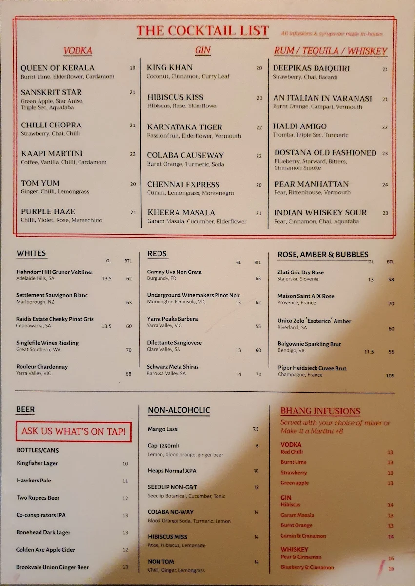 Menu, Bhang