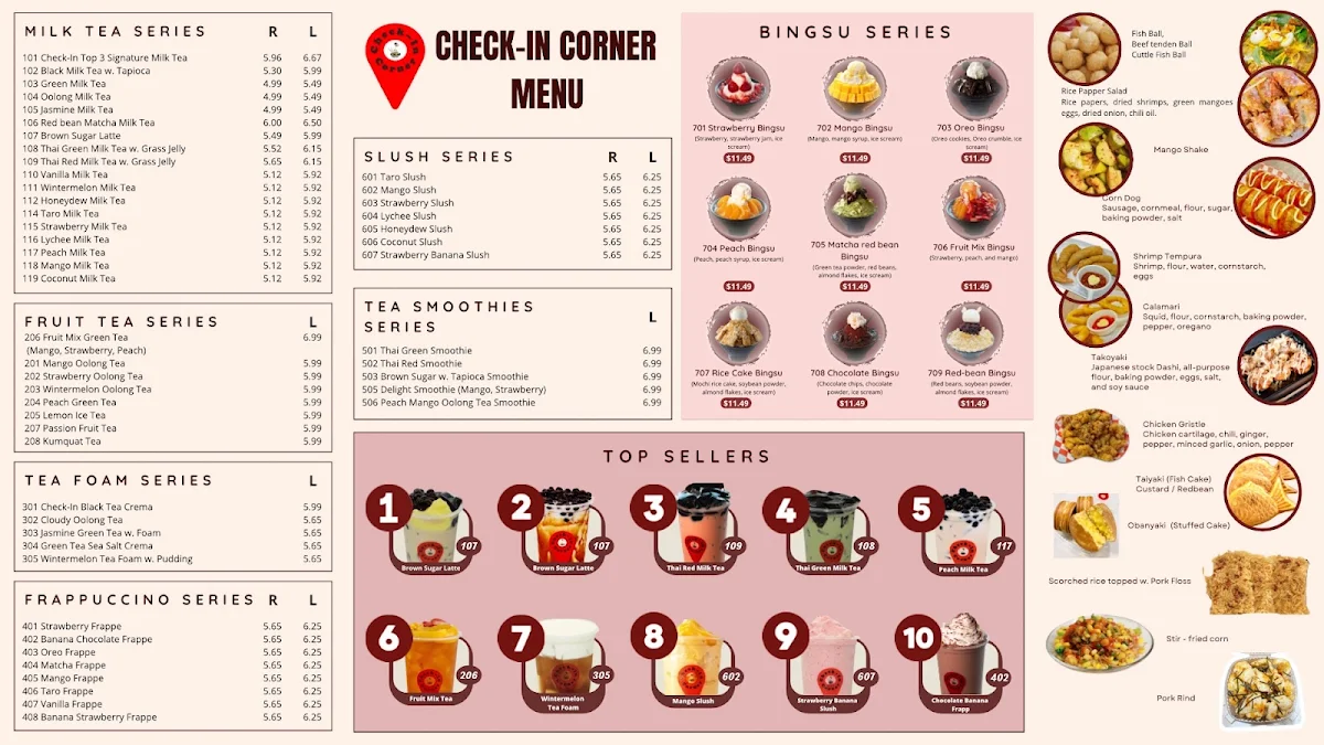 Menu, Check-In Corner