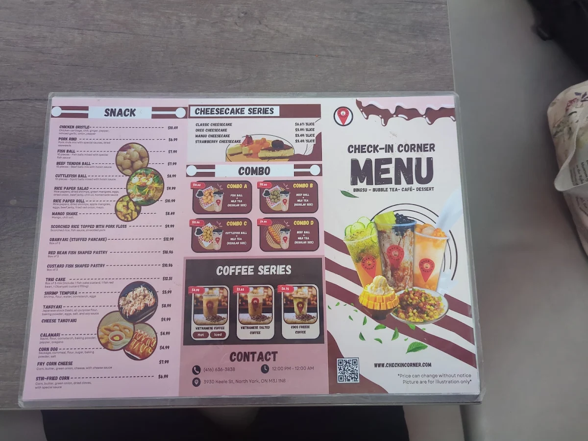Menu, Check-In Corner