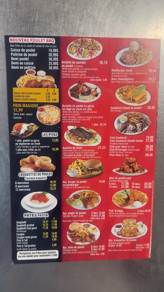 Menu, Pizza Lac Brome