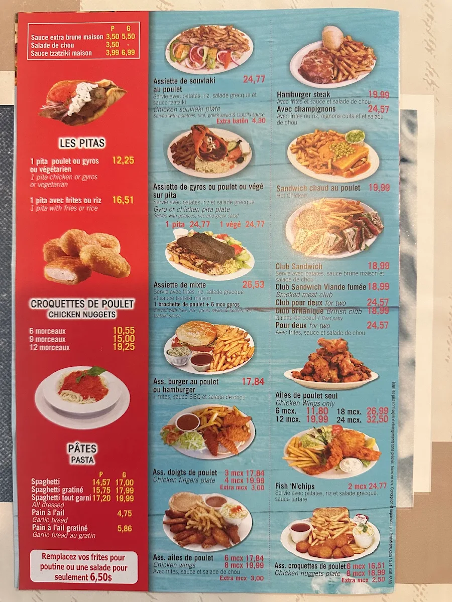 Menu, Pizza Lac Brome