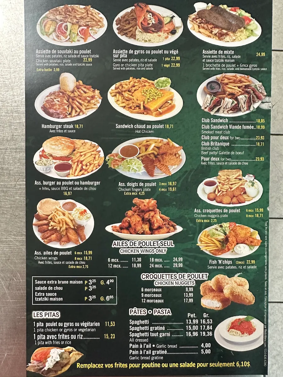 Menu, Pizza Lac Brome