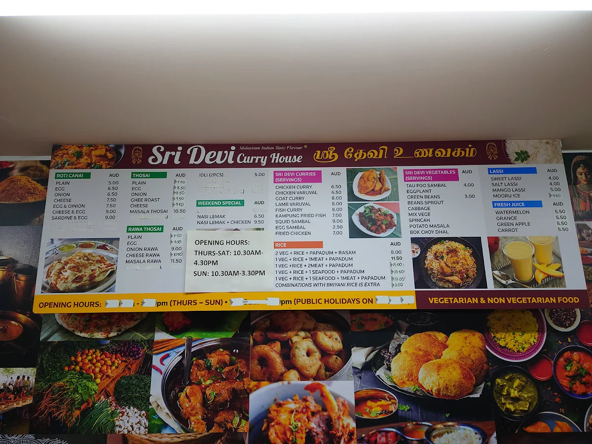Menu, Harin Curry House