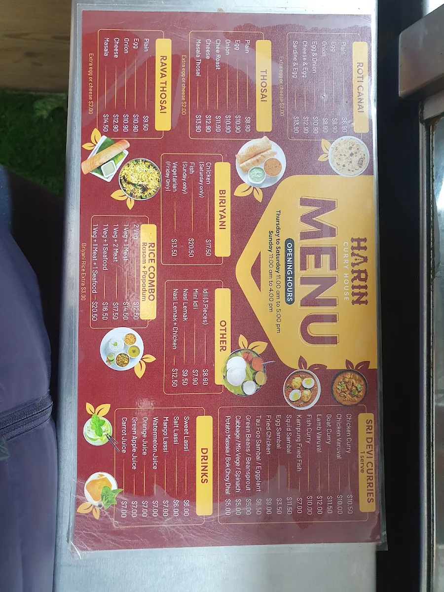 Menu, Harin Curry House