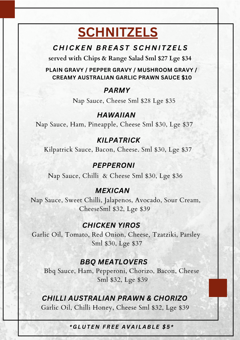 Menu, The Range Restaurant at Mount Compass