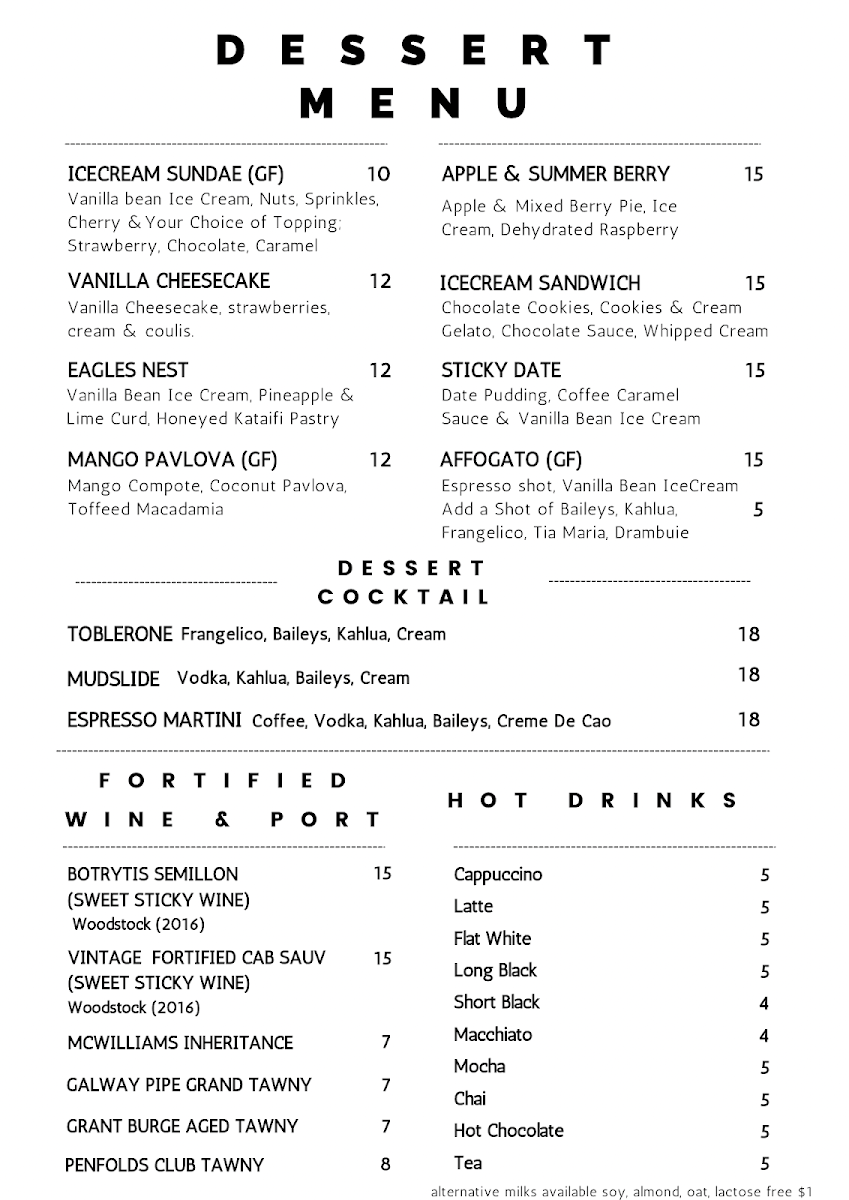 Menu, The Range Restaurant at Mount Compass