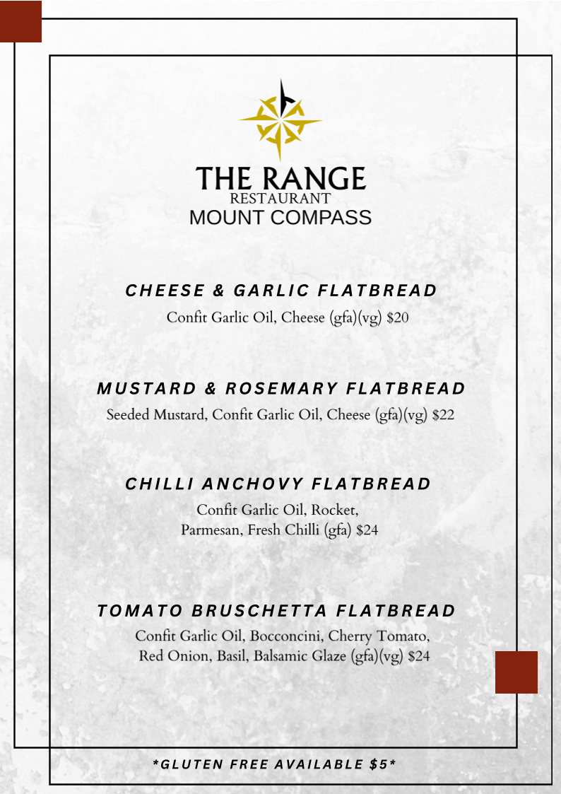 Menu, The Range Restaurant at Mount Compass