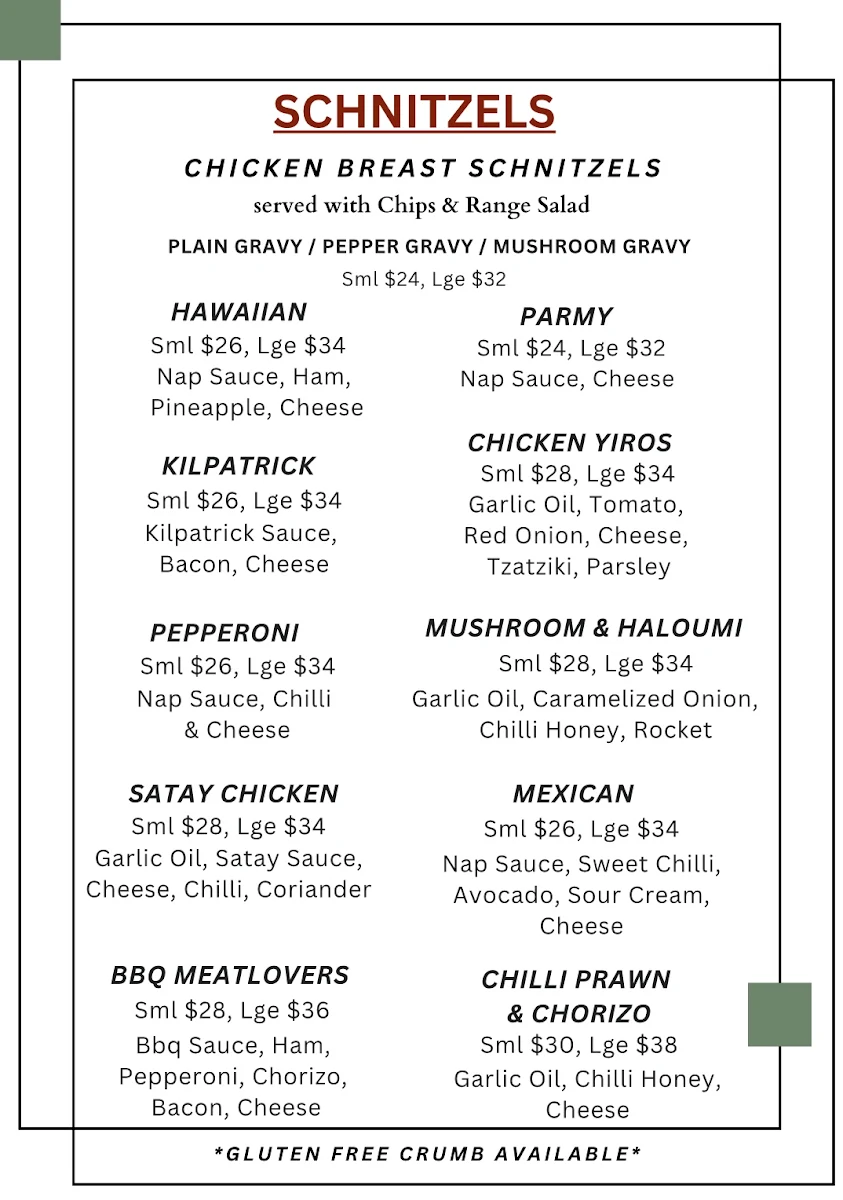 Menu, The Range Restaurant at Mount Compass