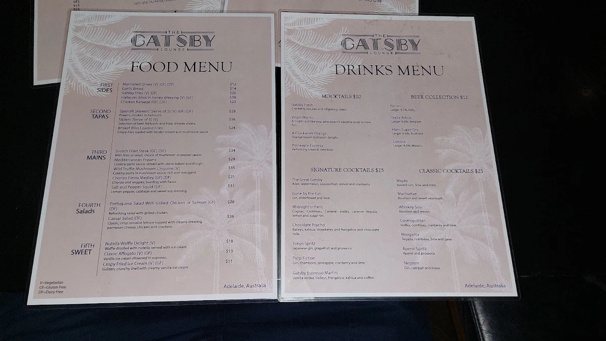 Menu, The Gatsby Lounge