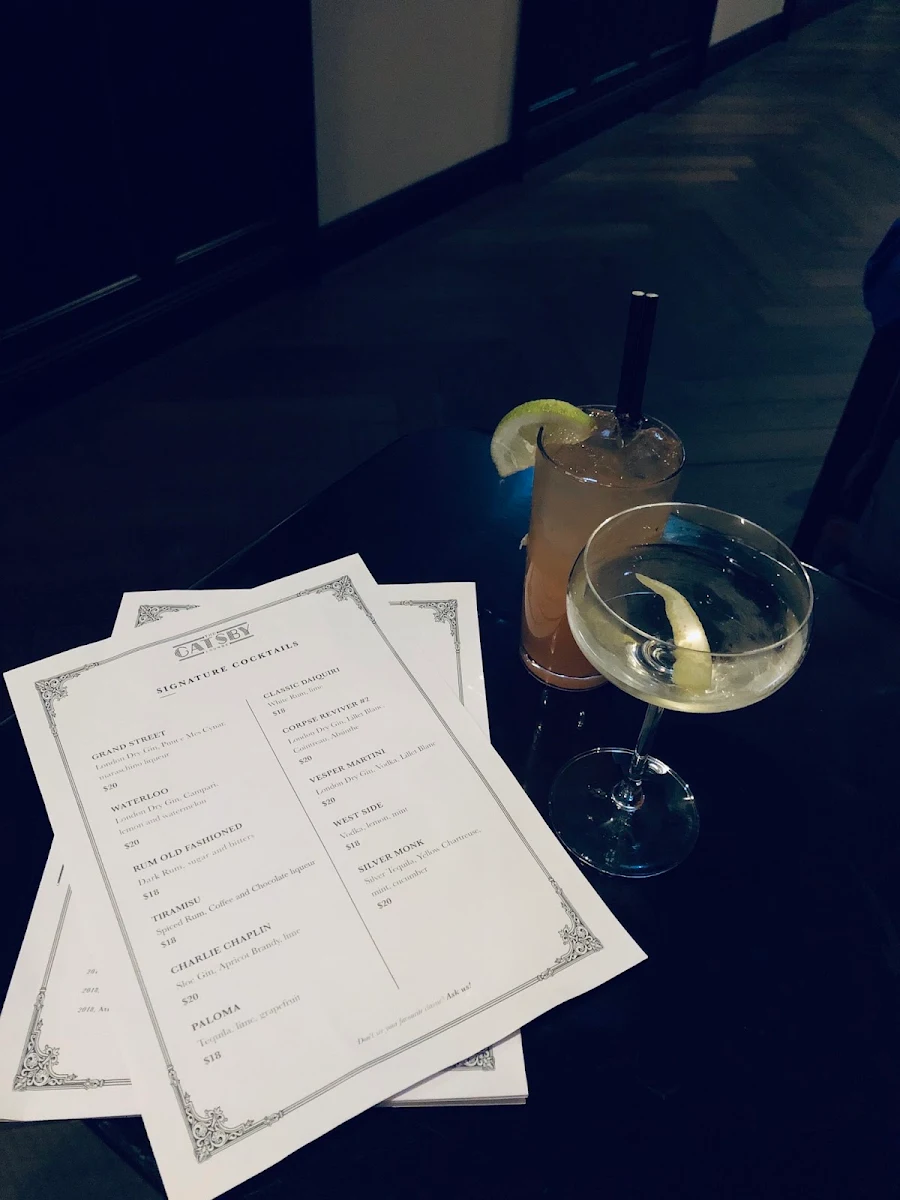 Menu, The Gatsby Lounge